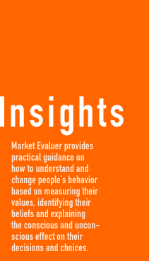Market Evaluer provides practical guidance on how to understand and change people's behavior based on measuring their values, identifying their beliefs and explaining the conscious and unconscious effect on their decisions and choices.